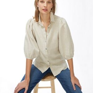 Chico’s Puff Sleeve Linen Top